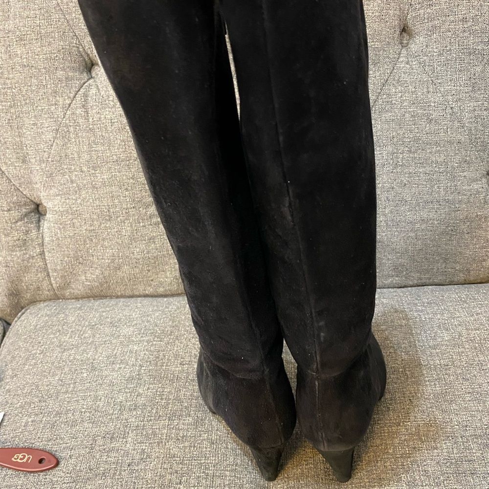 Prada Black Suede Heeled Boots Women Size 37 - Picture 6 of 13